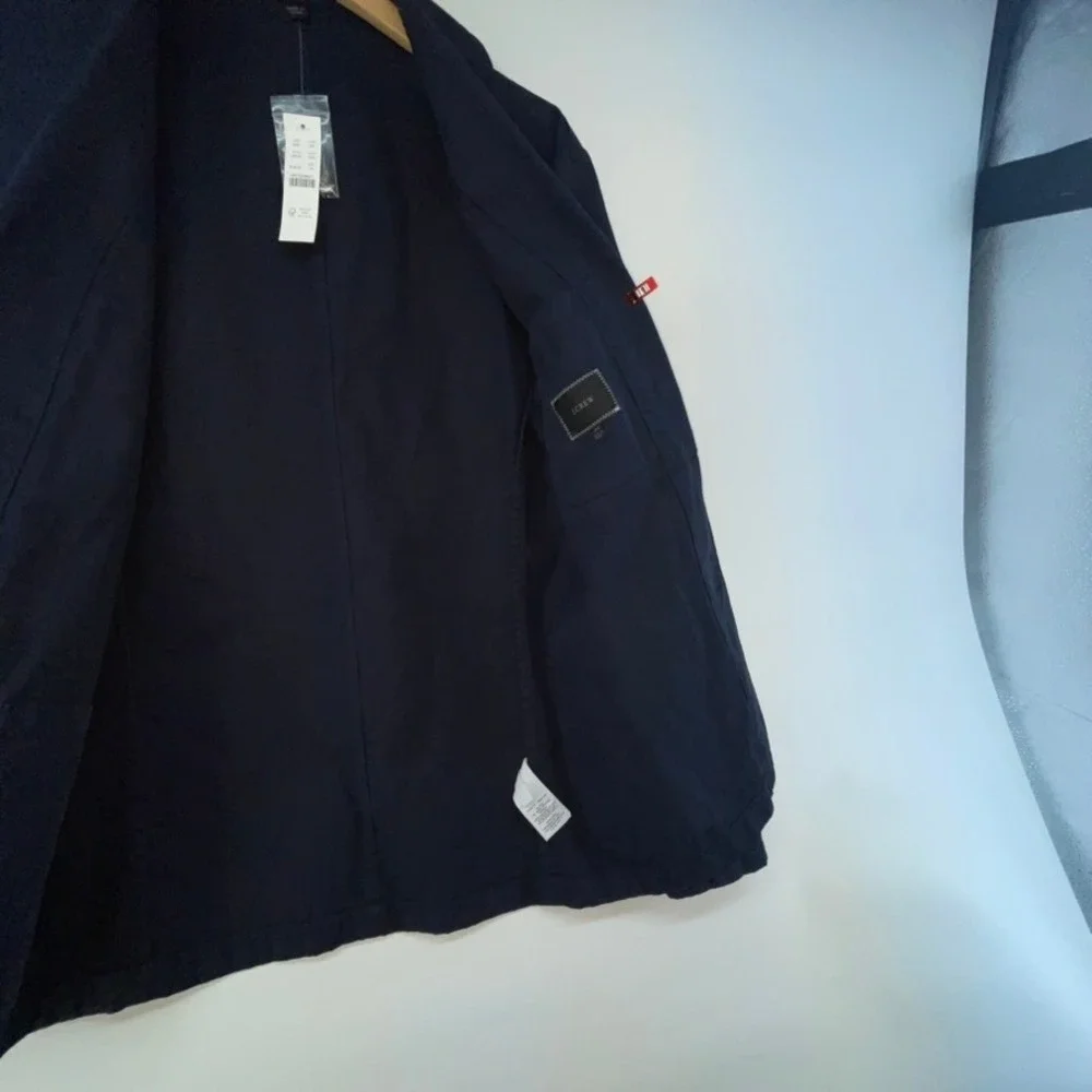 J Crew Suit Jacket Blazer Garment Dyed Cotton Linen Blend Chino AX270 Navy Sz 34